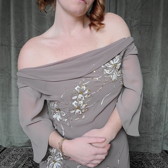 y2k Fairy Boho Regency Whismy Off The Shoulder Brown Embriodered Cocktail Dress - Picture 2 of 16